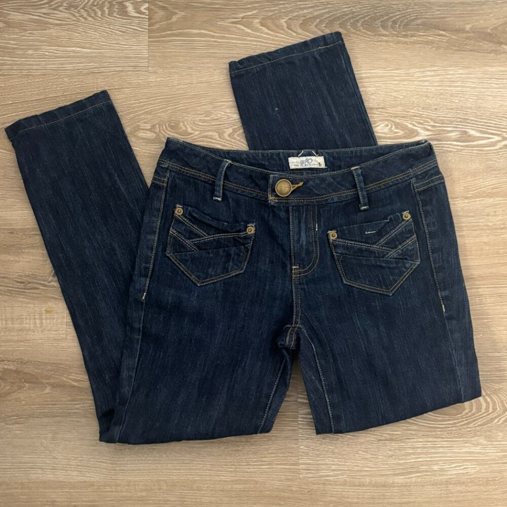 Vintage SO Dark Blue Denim Low Rise Straight Leg Jeans Pocket Detail Y2K